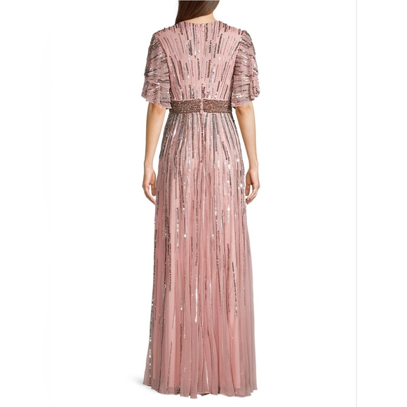 NWT Mac Duggal Pink Blush Beaded Flutter Sleeve Sequin Long Gown size 8 $698 - Picture 3 of 7
